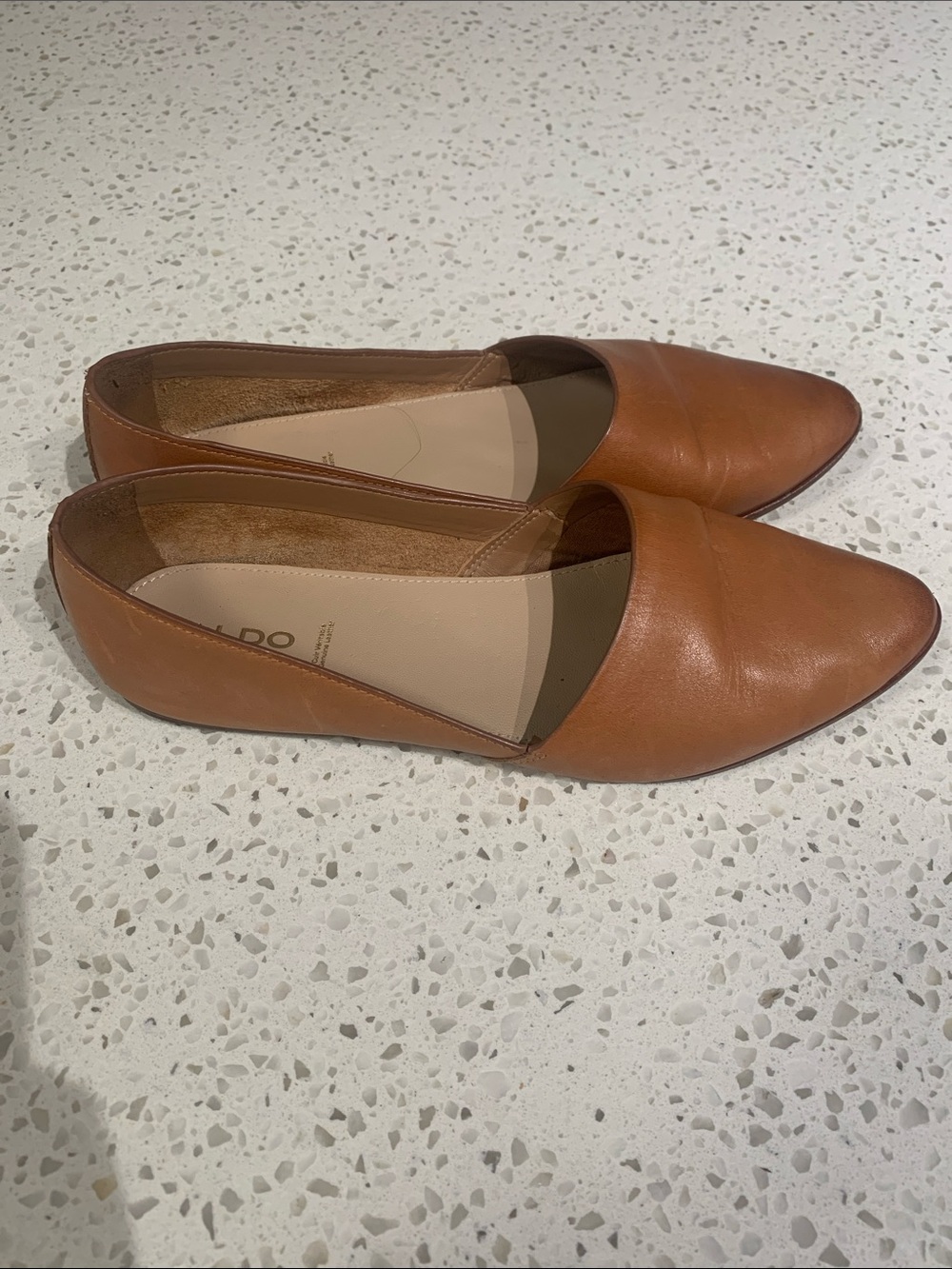 ALDO Cognac Leather Pointed-Toe Flats